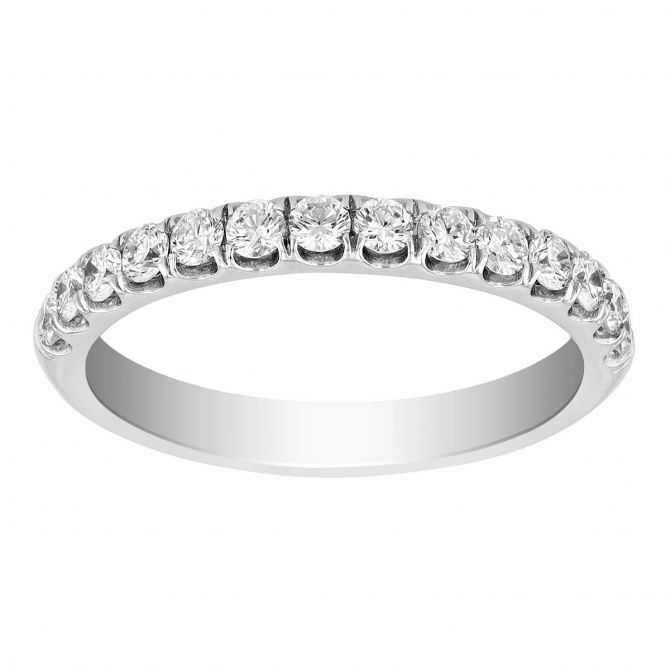 White Gold Round Prong Set Diamond Wedding Band, 0.47 cttw